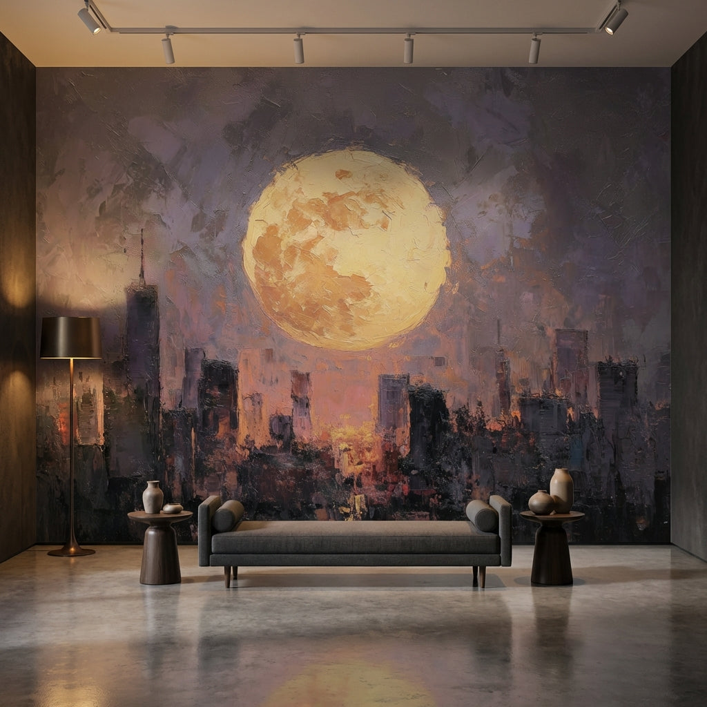 Cityscape Wallpaper Moon Removable Skyline Wall Mural