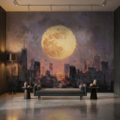 Cityscape Wallpaper Moon Removable Skyline Wall Mural