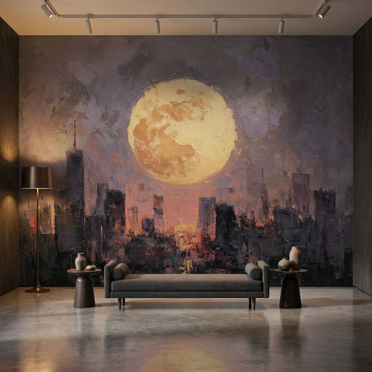 Cityscape Wallpaper Moon Removable Skyline Wall Mural