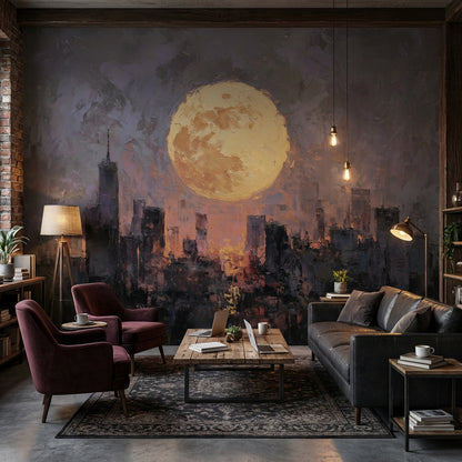 Cityscape Wallpaper Moon Removable Skyline Wall Mural