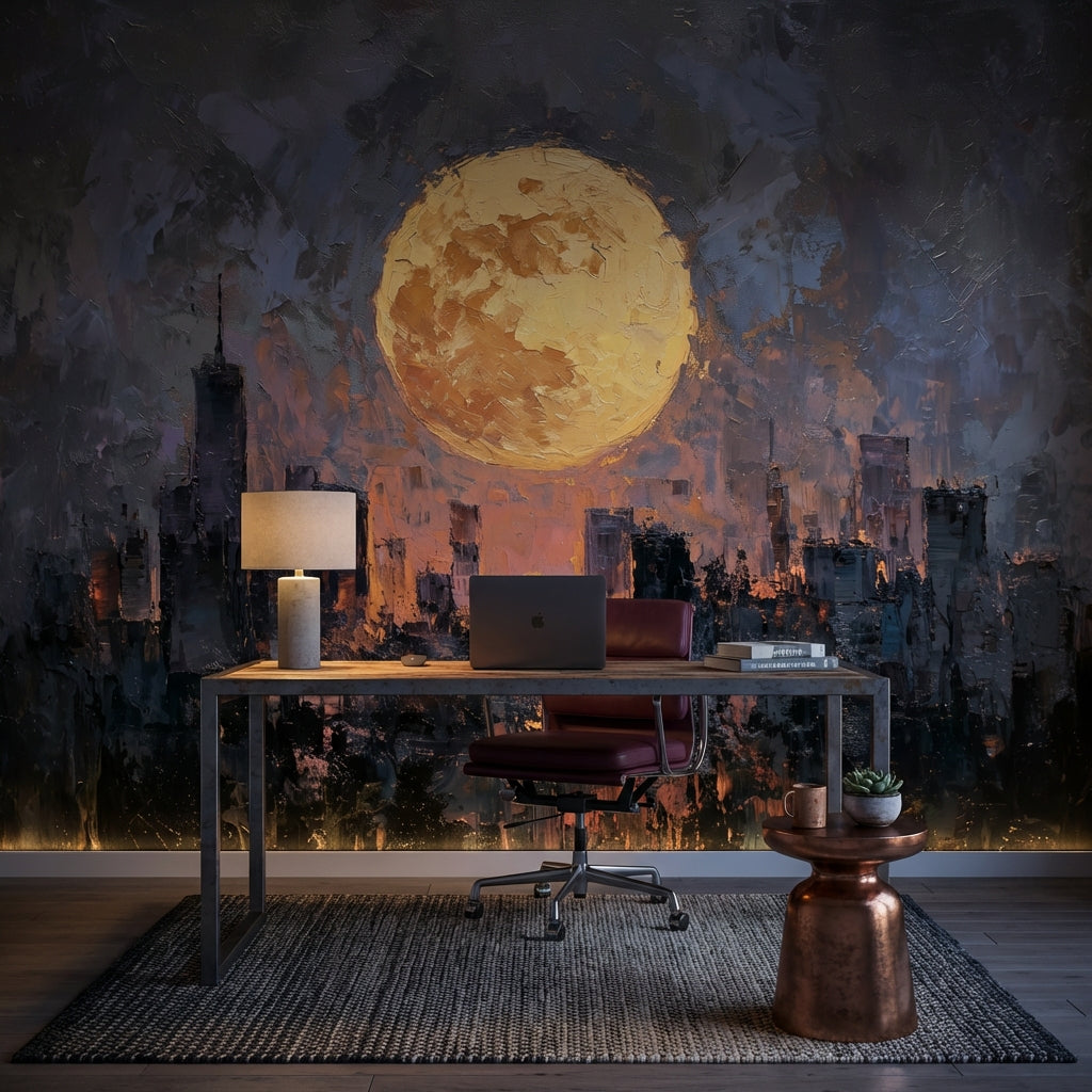 Cityscape Wallpaper Moon Removable Skyline Wall Mural