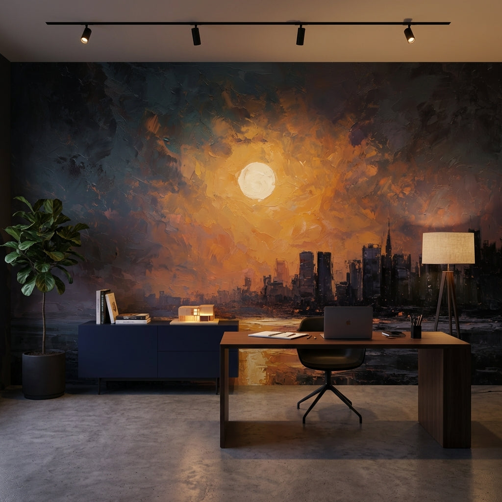 Cityscape Wallpaper Sunset Abstract Removable Wall Decor