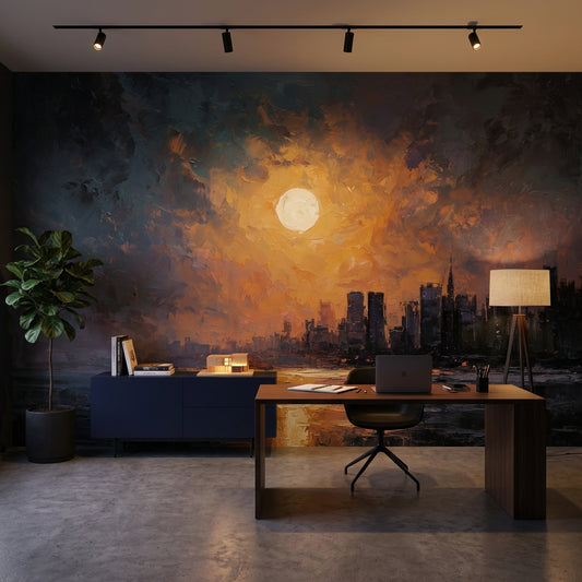 Cityscape Wallpaper Sunset Abstract Removable Wall Decor