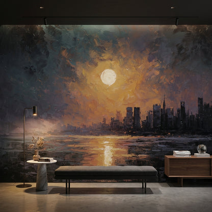 Cityscape Wallpaper Sunset Abstract Removable Wall Decor