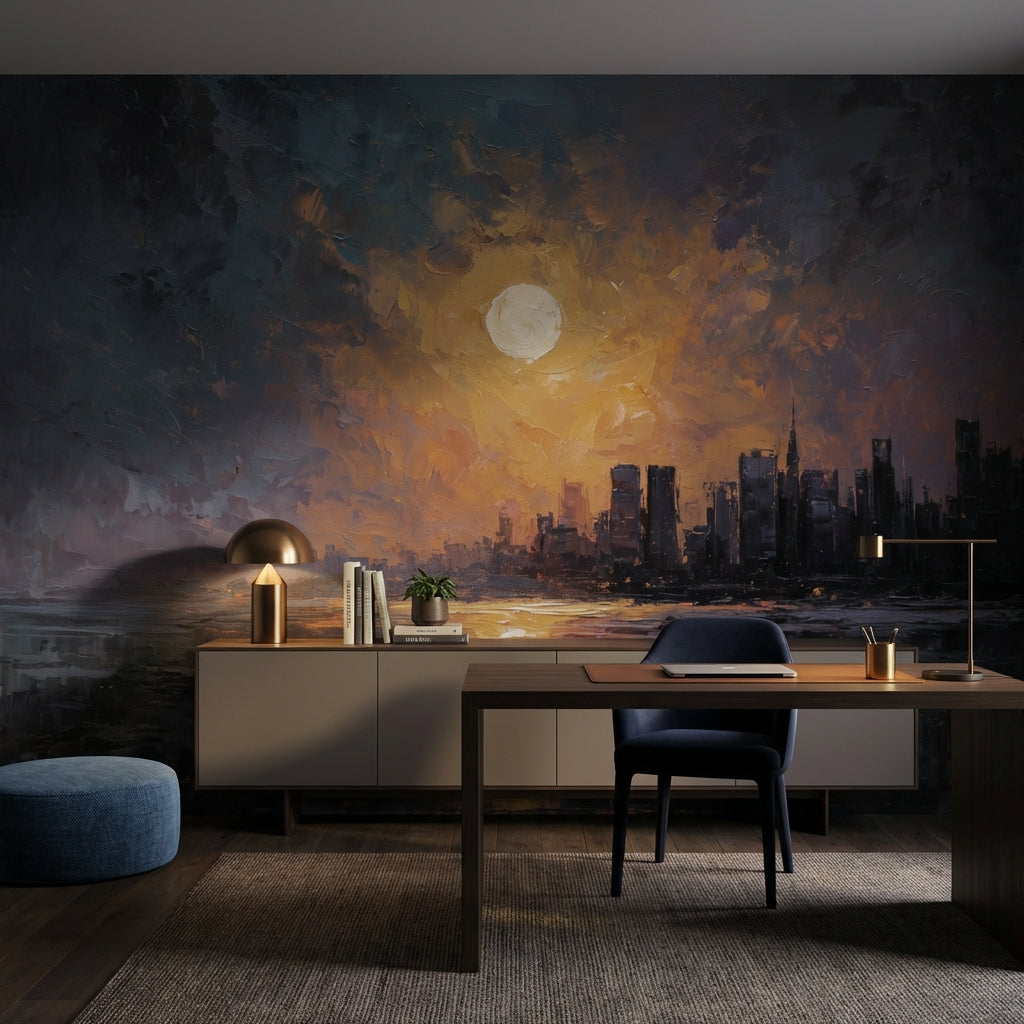 Cityscape Wallpaper Sunset Abstract Removable Wall Decor