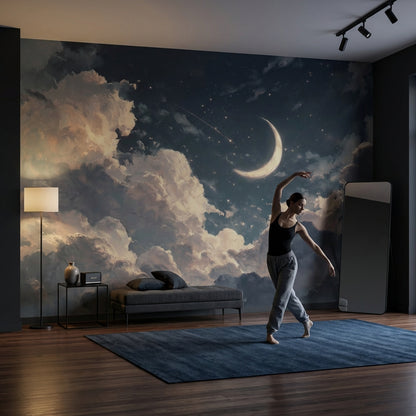 Night Sky Wallpaper Crescent Moon Removable Clouds Wall Mural