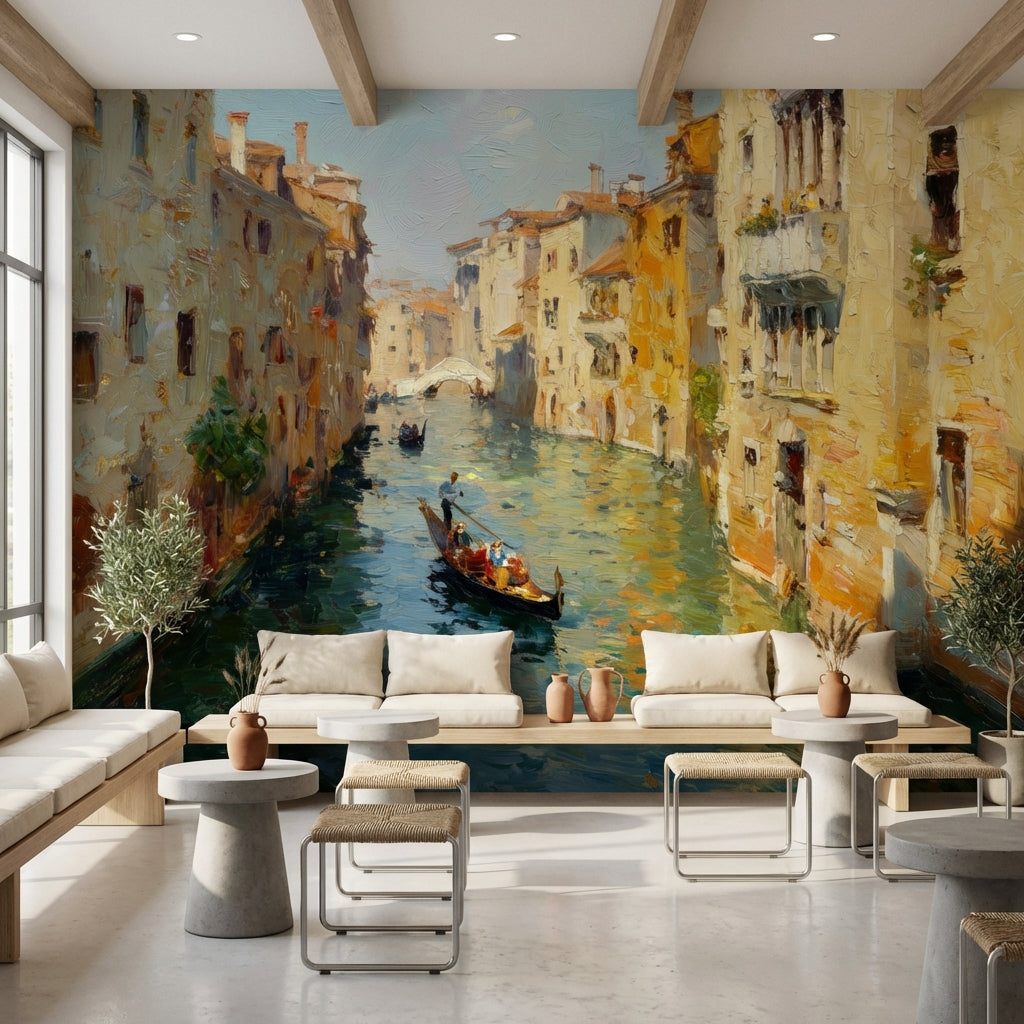 Venice Canal Wallpaper Gondola Impressionistic Wall Decor