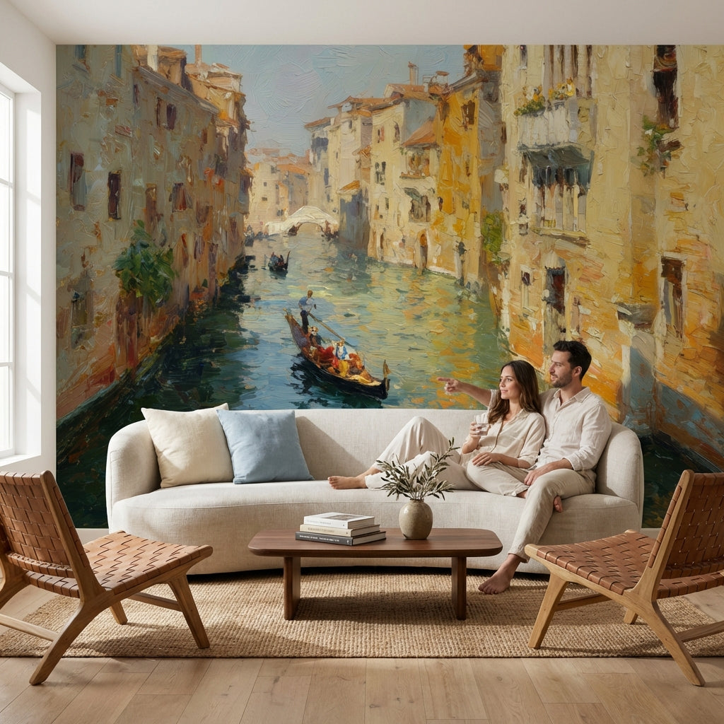 Venice Canal Wallpaper Gondola Impressionistic Wall Decor