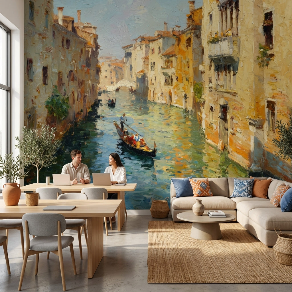 Venice Canal Wallpaper Gondola Impressionistic Wall Decor