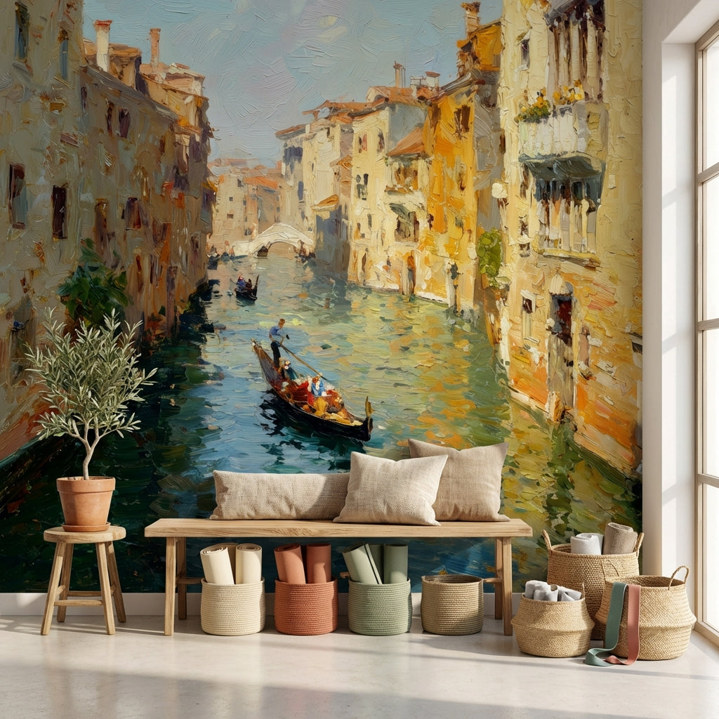 Venice Canal Wallpaper Gondola Impressionistic Wall Decor