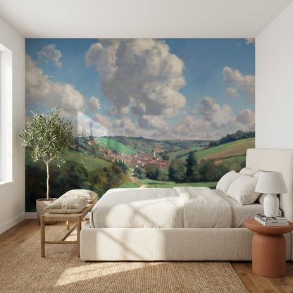 Pastoral Landscape Wallpaper Village Hills Removable Wall Decor