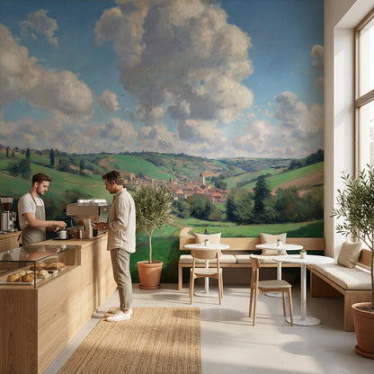 Pastoral Landscape Wallpaper Village Hills Removable Wall Decor