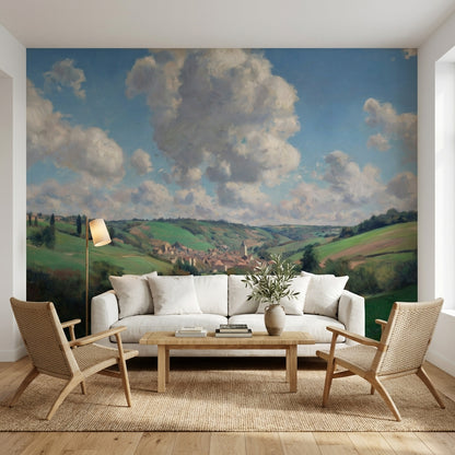 Pastoral Landscape Wallpaper Village Hills Removable Wall Decor