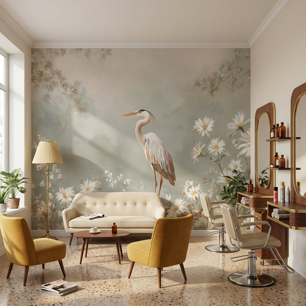 Heron Wallpaper Flowers Removable Nature Wall Mural