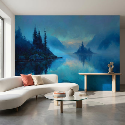 Misty Lake Wallpaper Trees Removable Reflection Wall Mural