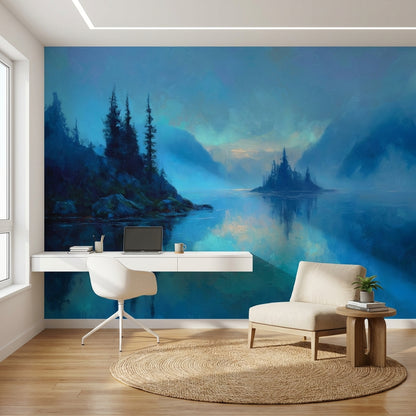 Misty Lake Wallpaper Trees Removable Reflection Wall Mural