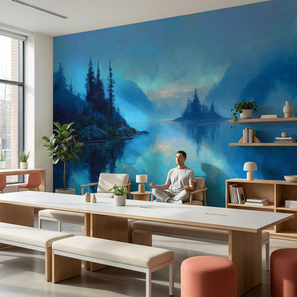 Misty Lake Wallpaper Trees Removable Reflection Wall Mural