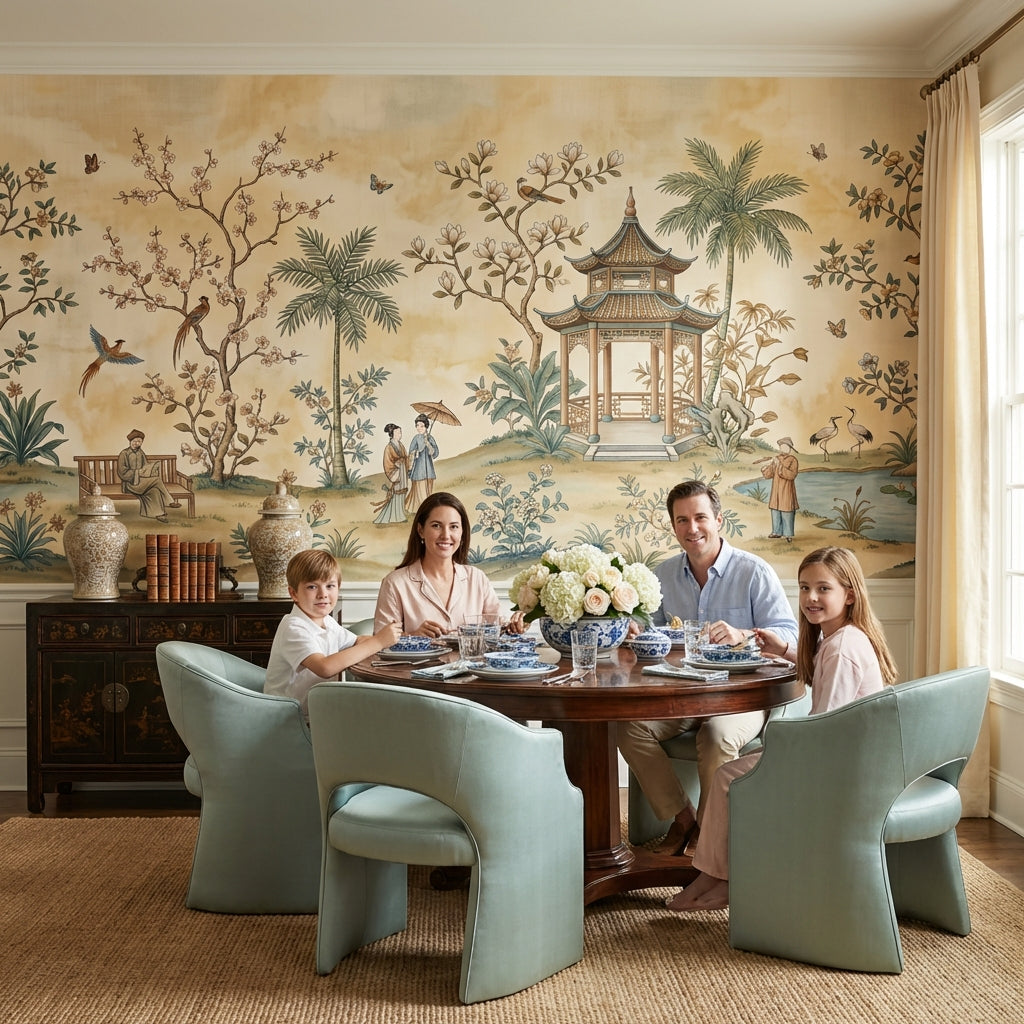 Traditional Landscape Wallpaper Vintage Asian-Inspired Wall Mural