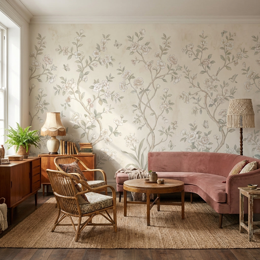 Chinoiserie Floral Wallpaper Vintage Nature Wall Mural