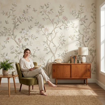 Chinoiserie Floral Wallpaper Vintage Nature Wall Mural