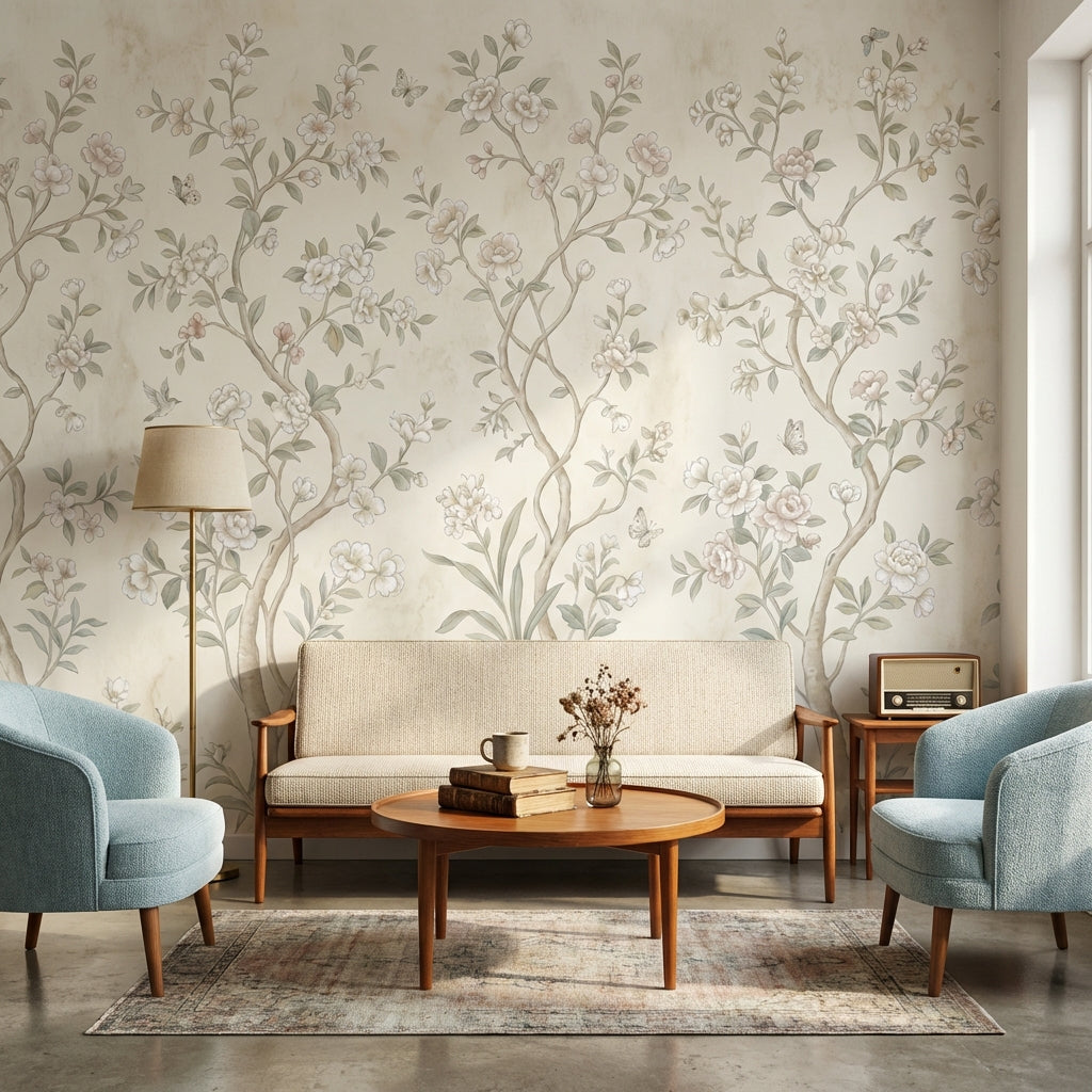 Chinoiserie Floral Wallpaper Vintage Nature Wall Mural