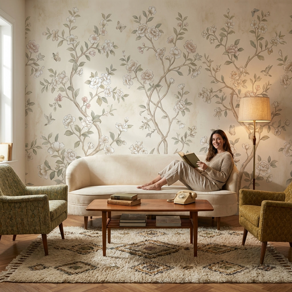 Chinoiserie Floral Wallpaper Vintage Nature Wall Mural