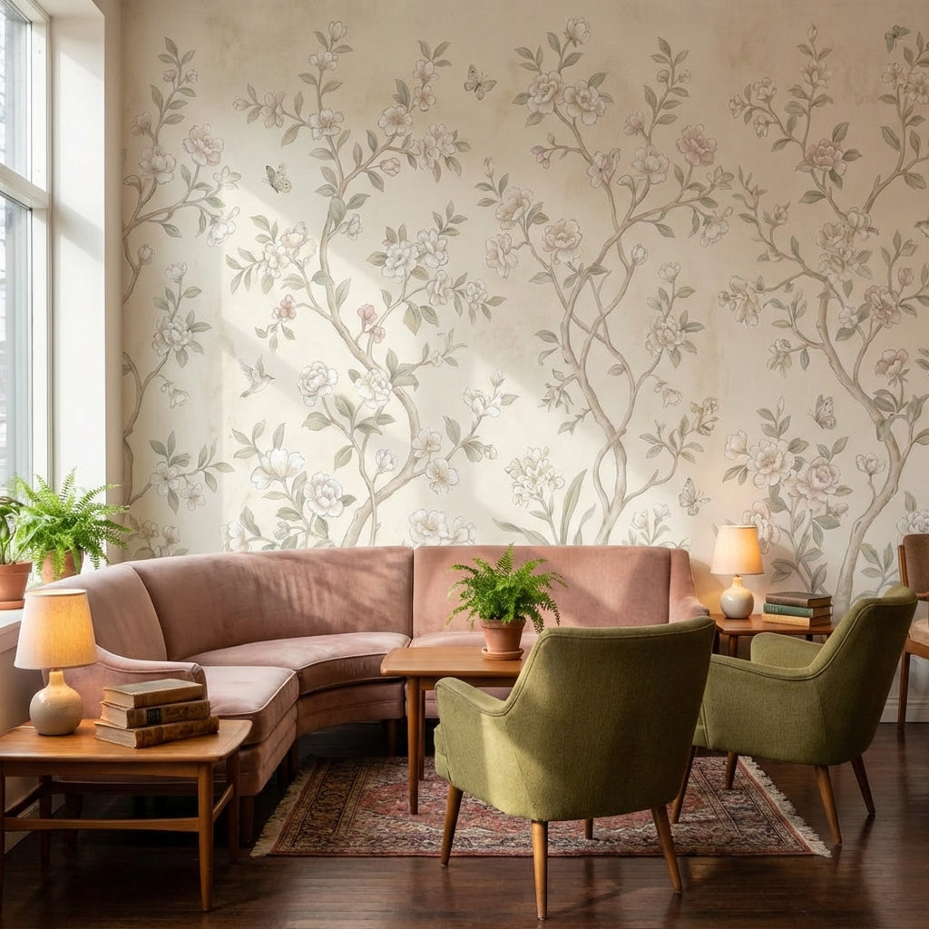 Chinoiserie Floral Wallpaper Vintage Nature Wall Mural