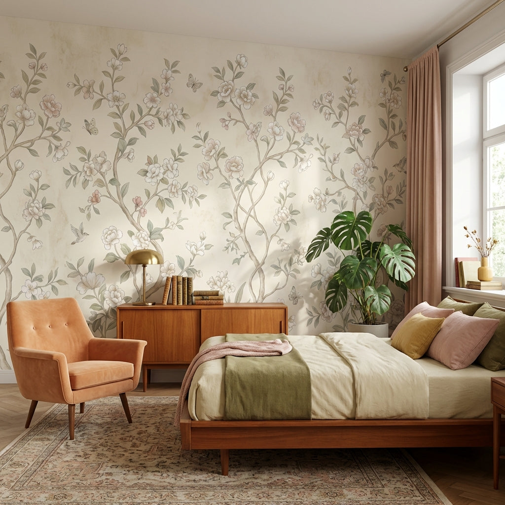 Chinoiserie Floral Wallpaper Vintage Nature Wall Mural