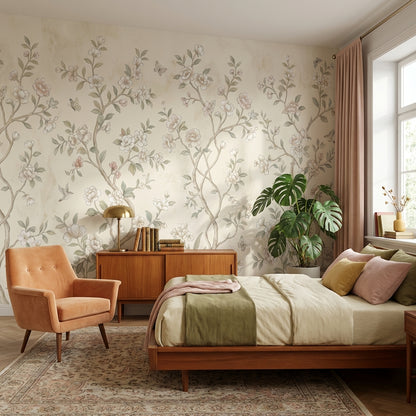 Chinoiserie Floral Wallpaper Vintage Nature Wall Mural