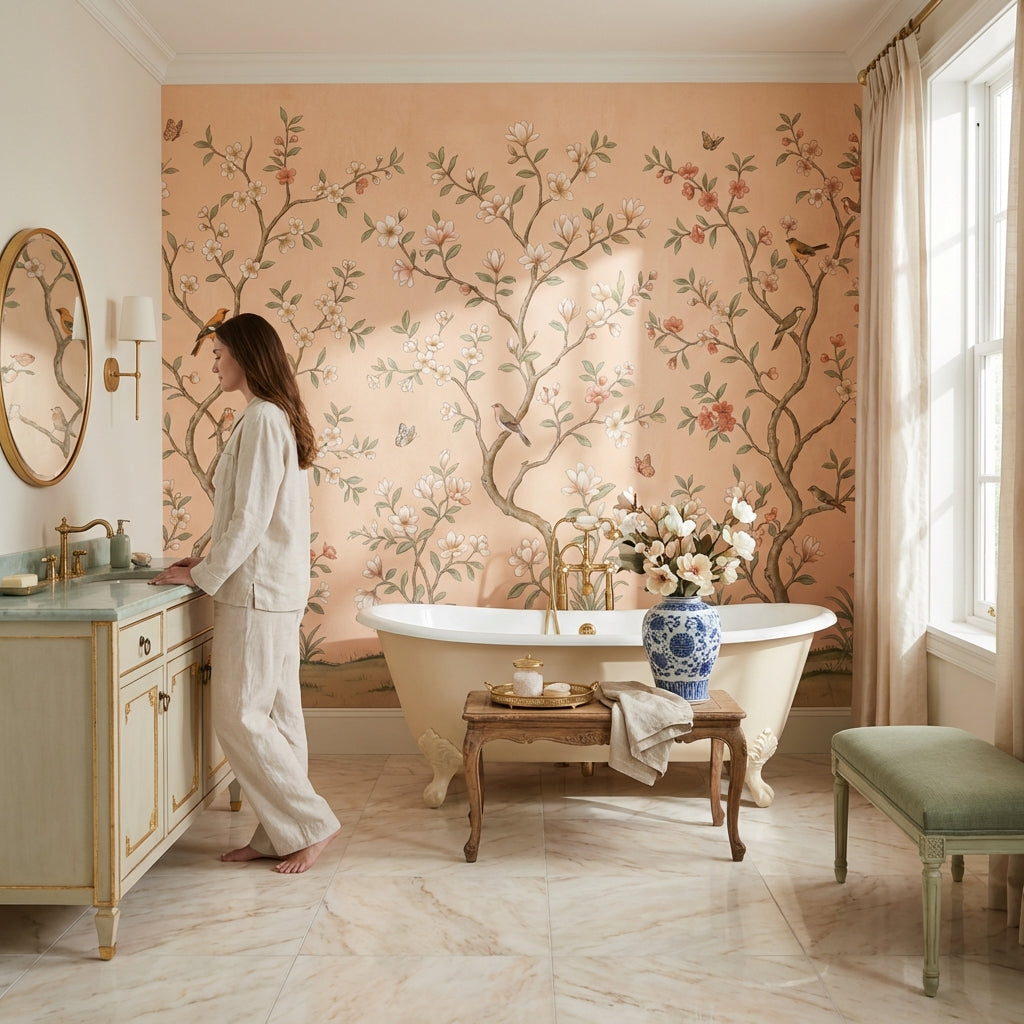 Chinoiserie Floral Wallpaper Vintage Nature Wall Mural