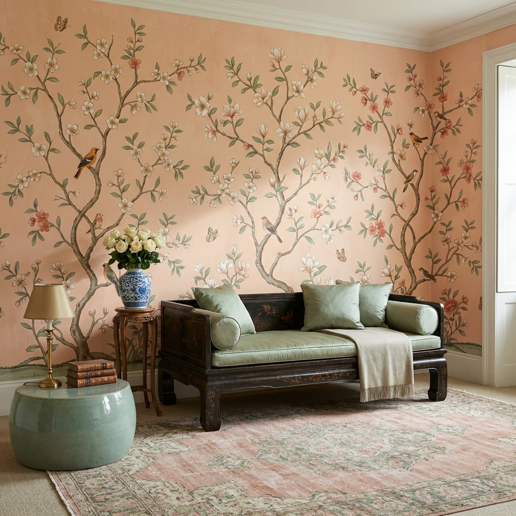 Chinoiserie Floral Wallpaper Vintage Nature Wall Mural