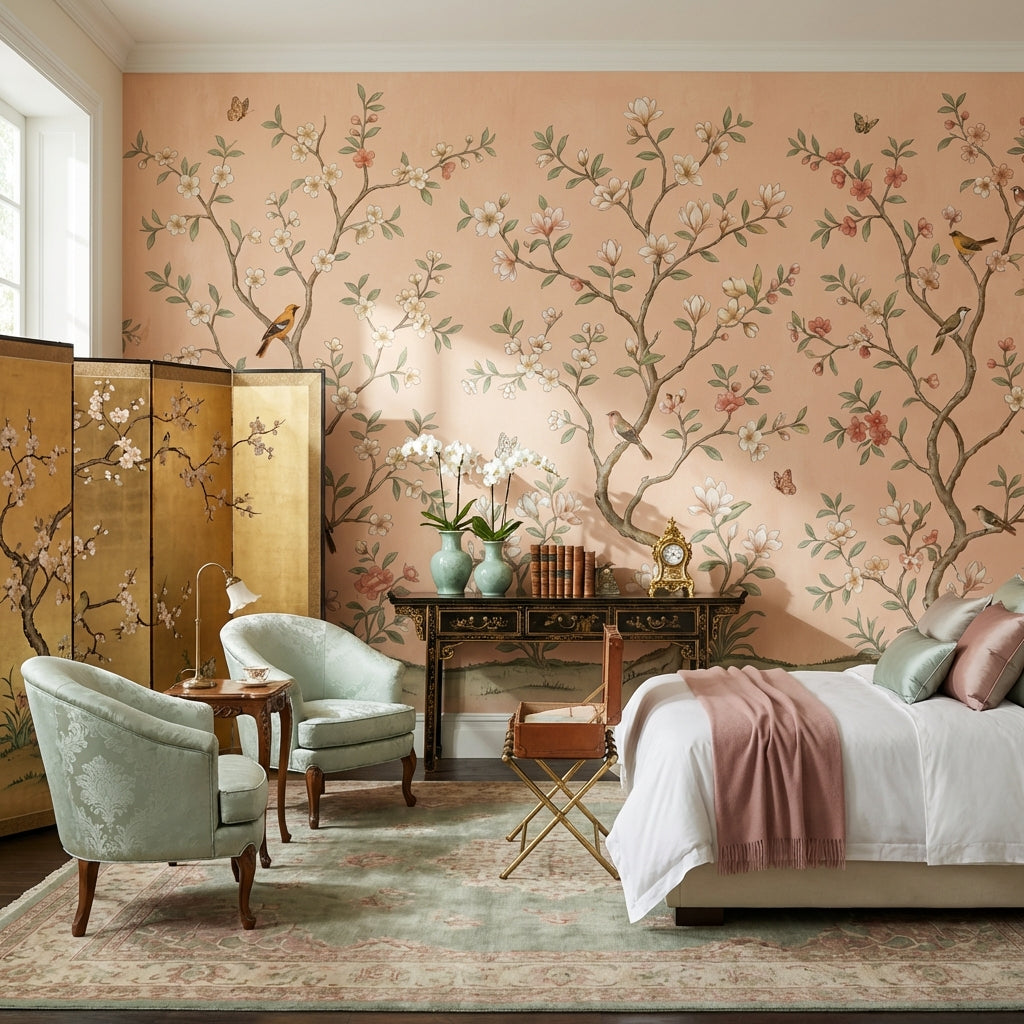 Chinoiserie Floral Wallpaper Vintage Nature Wall Mural