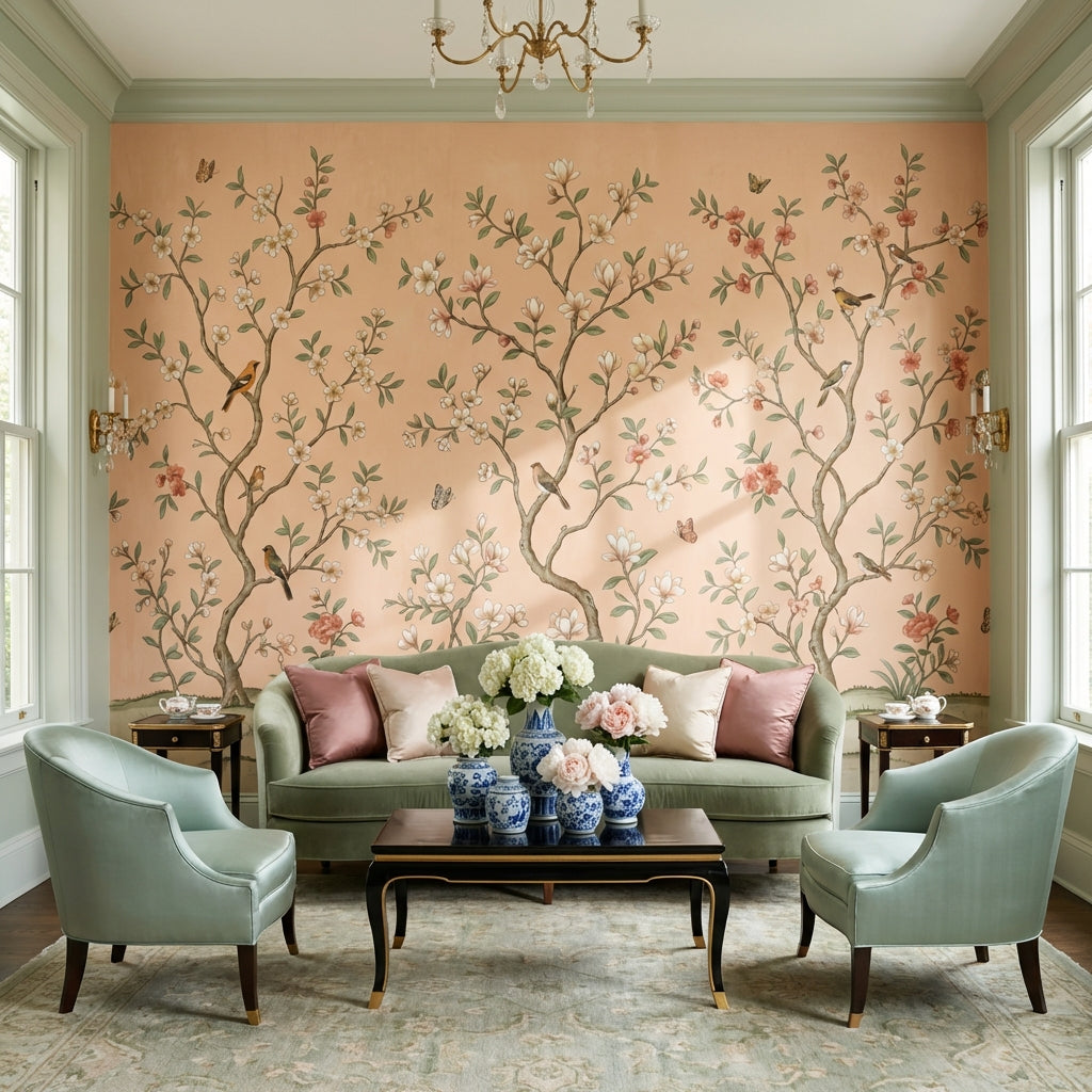 Chinoiserie Floral Wallpaper Vintage Nature Wall Mural
