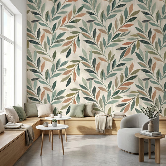 Shades Of Green Wallpaper Leaf Wall Mural