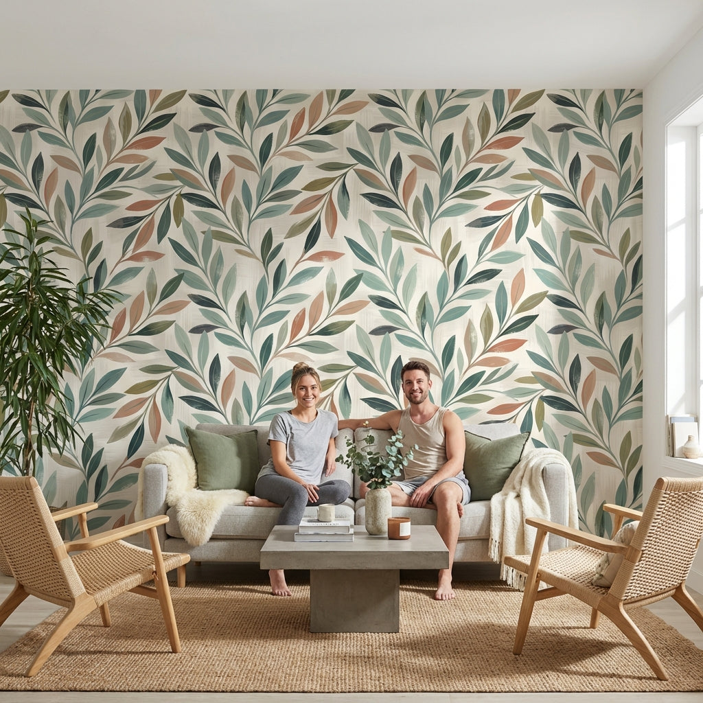 Shades Of Green Wallpaper Leaf Wall Mural