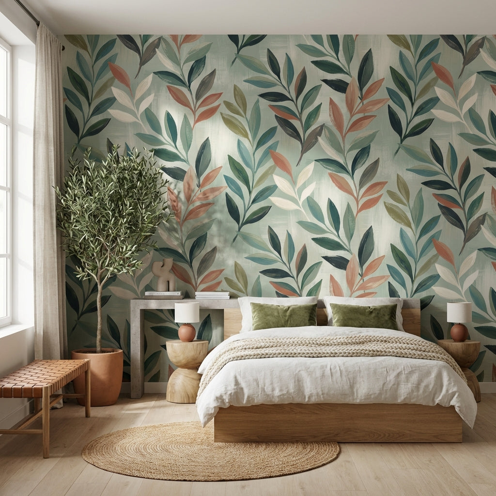 Shades Of Green Wallpaper Tropical Leaf Wall Art