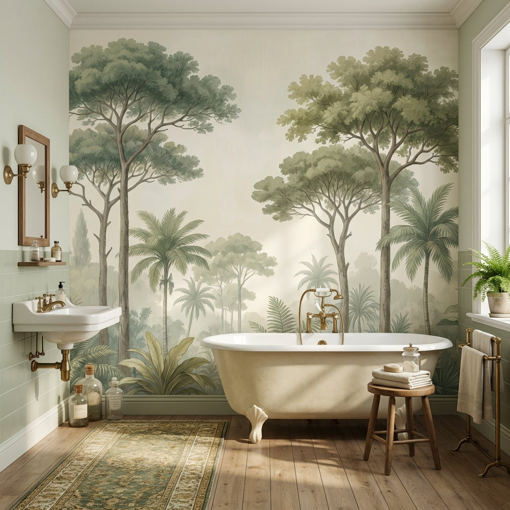 Tropical Landscape Wallpaper Vintage Greenery Wall Mural