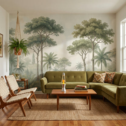 Tropical Landscape Wallpaper Vintage Greenery Wall Mural