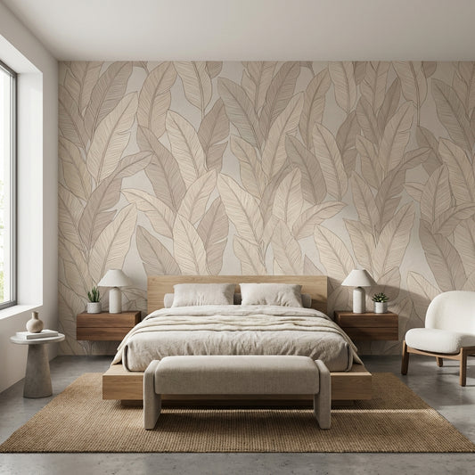 Beige Leaves Wallpaper Minimalist Modern Wall Decor