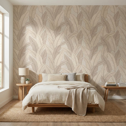 Beige Leaves Wallpaper Minimalist Modern Wall Decor