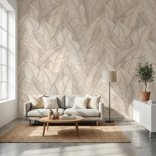 Leaves Wallpaper Beige Modern Wall Mural