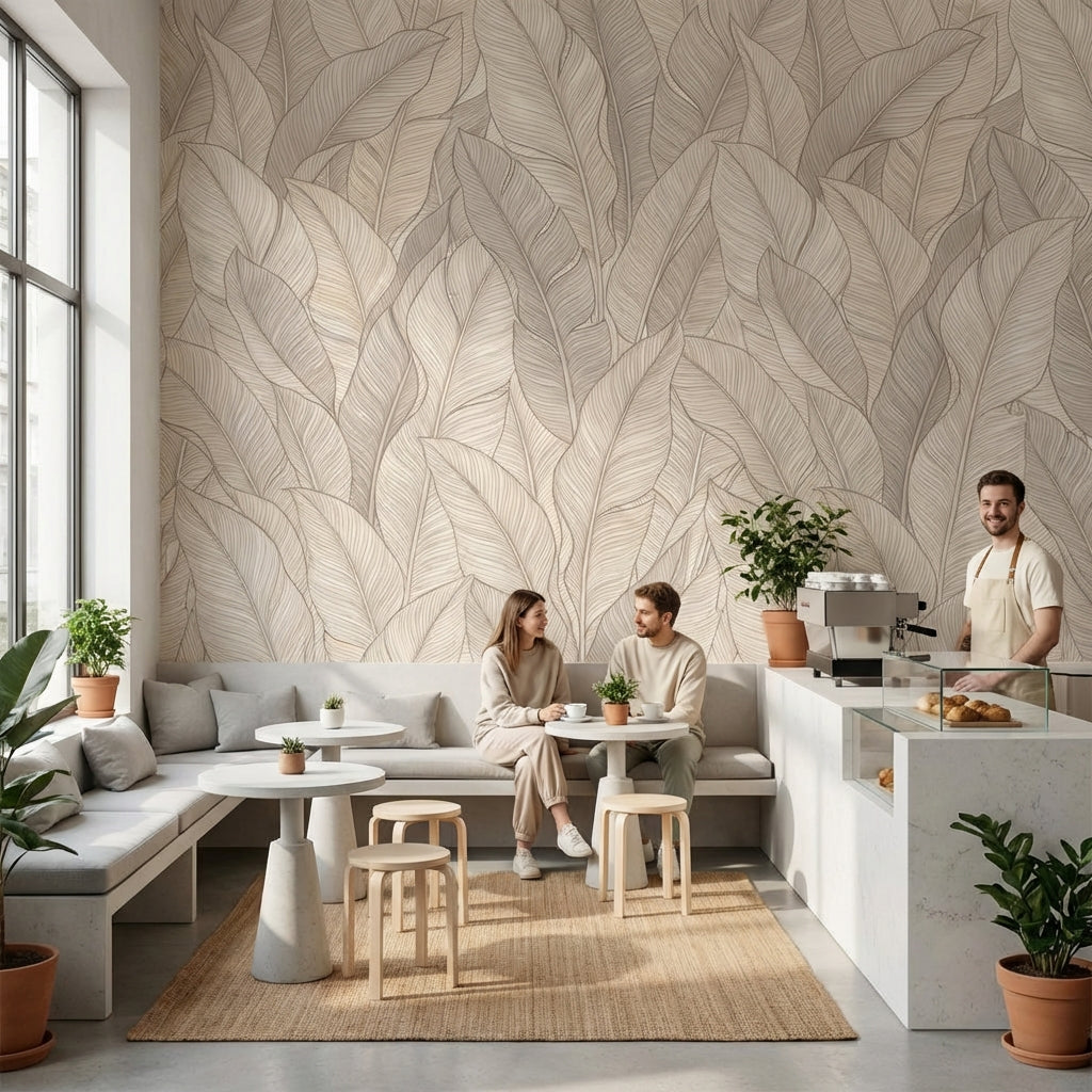 Leaves Wallpaper Beige Modern Wall Mural