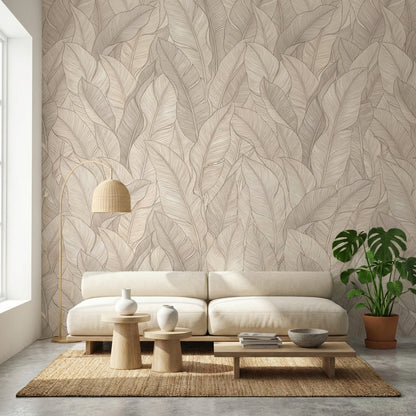 Leaves Wallpaper Beige Modern Wall Mural
