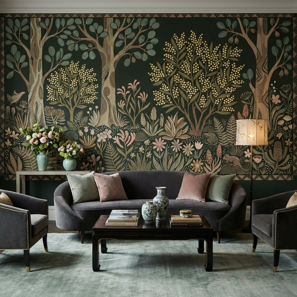 Whimsical Forest Wallpaper Vintage Nature Wall Mural