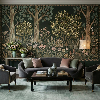 Whimsical Forest Wallpaper Vintage Nature Wall Mural