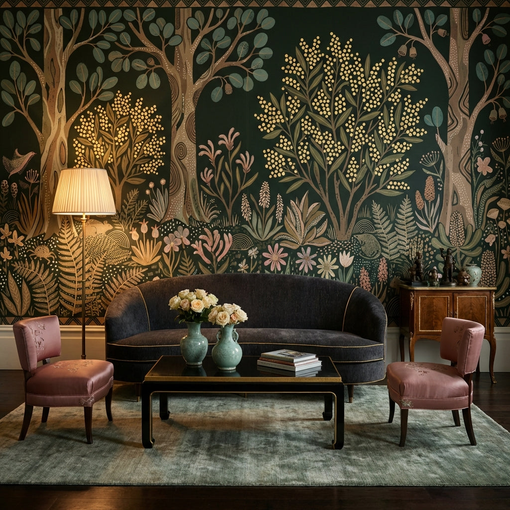 Whimsical Forest Wallpaper Vintage Nature Wall Mural
