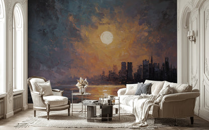 Cityscape Wallpaper Sunset Abstract Removable Wall Decor