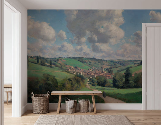 Pastoral Landscape Wallpaper Village Hills Removable Wall Decor