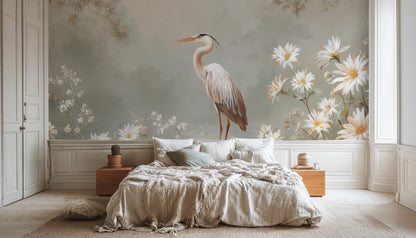 Heron Wallpaper Flowers Removable Nature Wall Mural