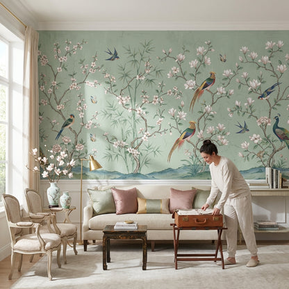 Floral Chinoiserie Wallpaper Birds Vintage Wall Mural